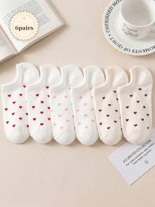 3/6/12 Pairs Women's Random Small Heart Solid Color Fashion Minimalist Low-Cut Invisible Spring/Summer Boat Socks, Soft Comfortable Breathable Versatile Preppy Style Cute Casual Suitable For Daily Use - Multicolor - View 9