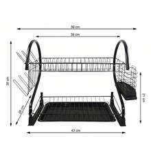 2-Tier Dish Drying Rack With Drain Tray, Cutlery Holder & Cup Rack, Large Capacity Metal Kitchen Organizer – Black / Silver - Black - View 3