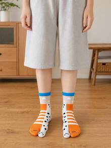 2 Pairs Women's Colorblock Split Toe Mid-Calf Socks, Star Polka Dot Stripe Jacquard Split Toe Socks, Ribbed Cuff Elastic Anti-Slip Unique Sports Socks - Multicolor - View 6