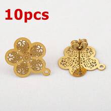 10pcs Stainless Steel Vintage Hollow Floral Pattern Gold Earring Studs Base, Suitable For DIY Jewelry Making Bohemian Style Fashion Elegant Pendant Earring Accessories - Stainless Steel Earrings - View 12