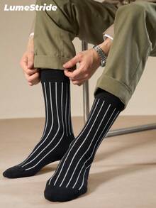 Men Crew Socks – Fashion Business Dress Socks, Comfortable Soft, Absorb Sweat Breathe Freely Polyester Casual Socks For Men, Classic All-Match Style - Black - View 4