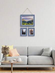 Vertical Wall Hanging 3‑Panel Collage Picture Frame Set, Connected By Hemp Rope, Wood‑Look Decorative Multi‑Opening Photo Display Frame, Ideal For Family Memory Travel Photos, Boho Home Wall Decoration For Living Room Entryway Housewarming Present - Multicolor - View 3