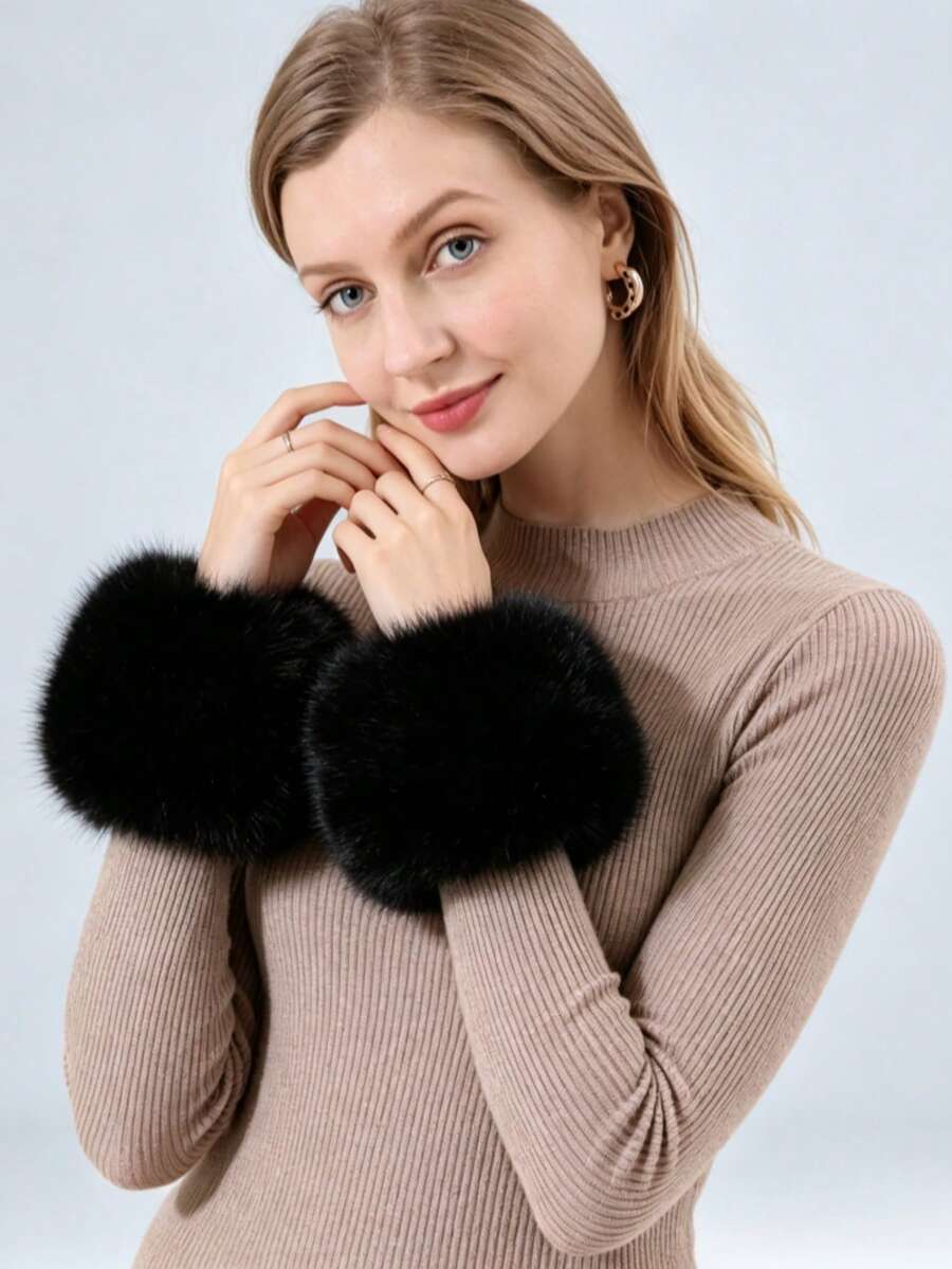 1 Pair Plush Cuff Wrist Warmers, Fashion Clothing Accessory - Multicolor - View 1