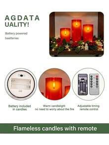 3pcs Red Flameless Candle Lights With Timer Remote Control, Battery Powered Red Warm Light, Suitable For Christmas, Halloween, Valentine's Day, Mother's Day, Dining Table, Wedding, Party, Gift, Holiday - Red-warm Light - View 8