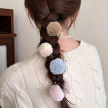 Autumn/Winter Cute Fluffy Hair Clips Small Claw Clips Bangs Clips Plush Hair Accessories Rabbit Fur Cherry Hair Clips - Multicolor - View 3