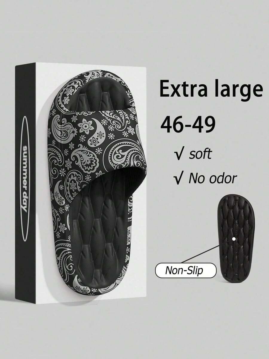 Plus Size 48-49 Men's Random Print Slippers, Soft Cushion Feel Unisex Home Bathroom Slippers