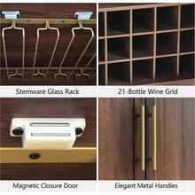 31.5" Wine Bar Cabinet With 21 Bottle Slots And 8 Glass Holders, Walnut Sideboard Cabinet With Arched Doors, Freestanding Bar Storage Cabinet For Dining Room Kitchen Living Room - 1 - View 5