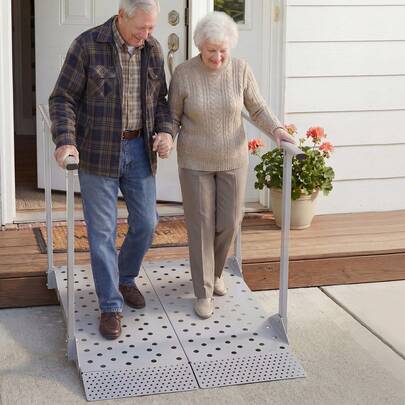 Wheelchair Ramp With Handrails, 44.9 X 33.5 In, Heavy Duty Aluminum Handicap Ramp, 440 Lbs Capacity, Non-Slip Portable Threshold Ramps For Home Steps, Stairs, Doorways, Curbs, Walkers, Scooters