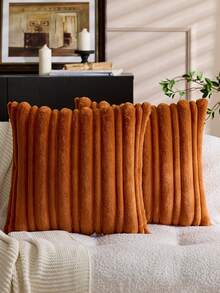 1pc Orange Textured Faux Rabbit Fur Decorative Pillowcase, Soft And Comfortable, Fluffy Home Decor Cushion Cover, Square Throw Pillow Cover, Holiday Home Pillowcase Decoration, Modern Decor Sofa, Home Bedroom, Pillow Insert Not Included - Orange - View 17