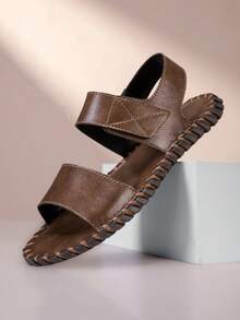 Men's Fashion Handmade Stitched Sandals, Vintage Microfiber Leather Size 39-48, Non-Slip Outdoor Casual Beach Sandals - Brown - View 1