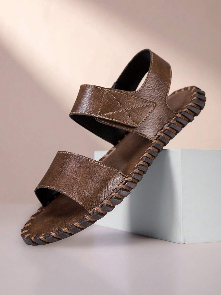 Men's Fashion Handmade Stitched Sandals, Vintage Microfiber Leather Size 39-48, Non-Slip Outdoor Casual Beach Sandals - Brown - View 1