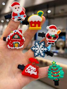10pcs/Set Kids Christmas Cute Hair Accessories Girls Side Hair Clips Bangs Clips Santa Claus Hair Clips Accessories (Random Color) - Multicolor - View 3