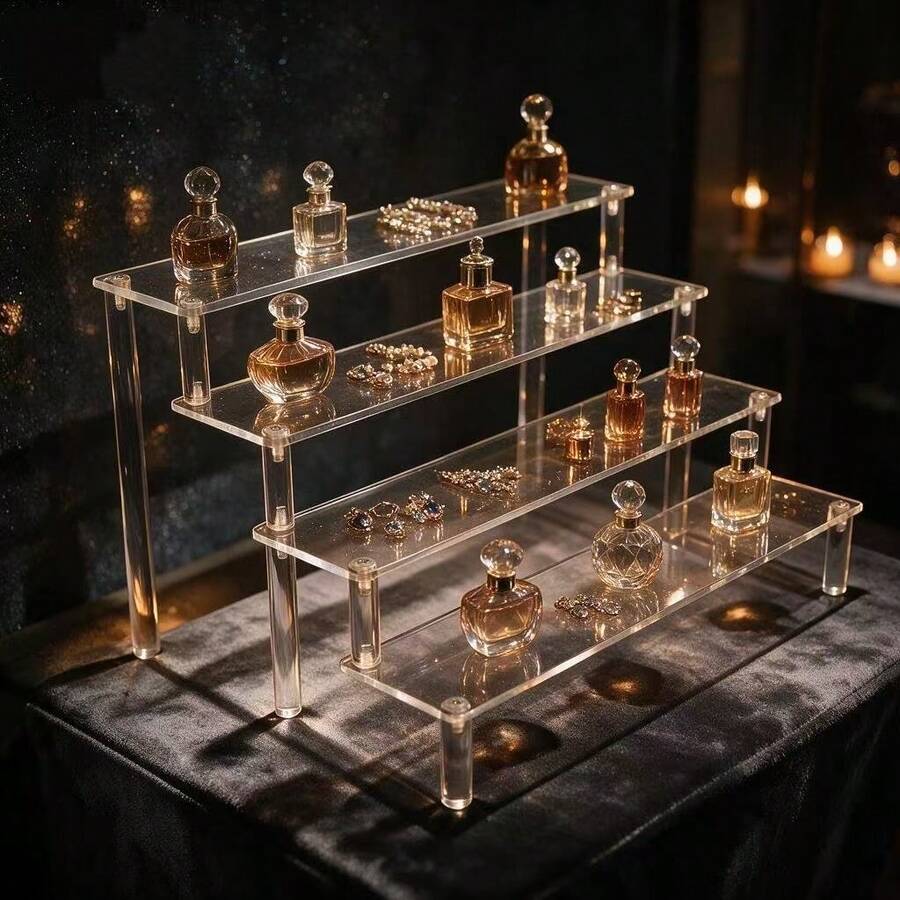 Clear Acrylic Multi‑Tier Jewelry Display Stand, Desktop Vanity Storage Organizer Rack, Ideal For Rings, Necklaces, Bracelets, Earrings And Trinkets, Cosmetic Perfume Decor Display Shelf - one-size - View 1