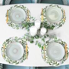 12/50pcs Floral Paper Placemats, Disposable Round Table Mats, Vintage Floral Paper Placemats, 33cm/12.9inch For Wedding, Bridal Shower Party Decoration, Suitable For Bridal Shower, Tea Party, Wedding, Birthday, Anniversary Or Any Special Occasion That Needs Floral Paper Tableware And A Touch Of Charm. - Green Grass Leaves - View 3