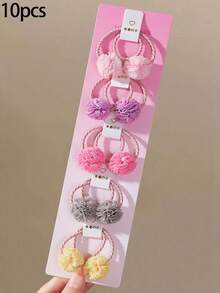 10pcs Baby Girl Multi-Color Cute Pom Pom Princess Hair Ties, High Elasticity Children's Hair Bands, Non-Damaging Hair Accessories For Daily Use - Multicolor - View 8