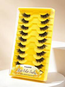 MAANGE 10 Pairs Half Eyelashes, Cat Eye Tail Extended Design, Natural Curling Effect; Reusable, Especially Suitable For Small Eye Shape Girls, Also Suitable For Daily Dating Wear. Grafting-Like False Eyelashes, False Eyelashes, Eyelashes - Black - View 1