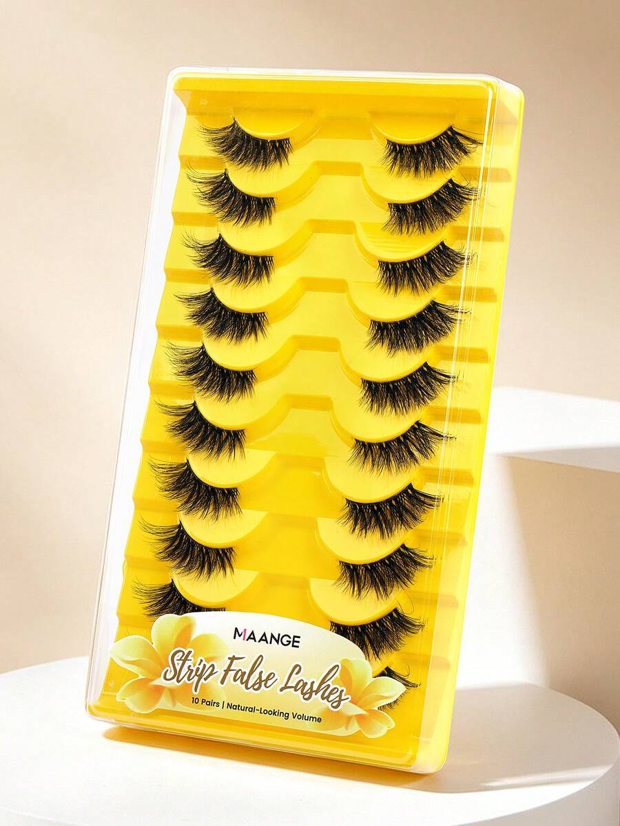 MAANGE 10 Pairs Half Eyelashes, Cat Eye Tail Extended Design, Natural Curling Effect; Reusable, Especially Suitable For Small Eye Shape Girls, Also Suitable For Daily Dating Wear. Grafting-Like False Eyelashes, False Eyelashes, Eyelashes - Black - View 1