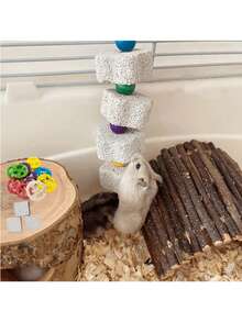 Mainan Kunyah Batu Penggiling Kalsium, Cocok untuk Burung Beo, Hamster, Guinea Pig, Kucing dan Kelinci, Mainan Kunyah Burung, Manik-manik Warna Campuran Acak, Aksesori Sangkar Burung - A+B - View 4