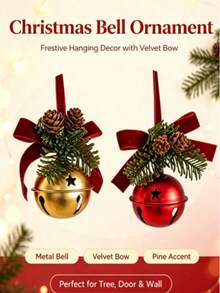 Christmas Bow With Bell, Decorative Gold Bell Pendant Hanging Suitable For Indoor Outdoor Home Car Bag Party Decoration Christmas Gift Christmas Decoration (One Size Random Style) - Multiple Styles - View 9