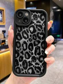 1 Pack Chic Grey Leopard Print TPU Case, Black Frame Velvet Pattern, Daily Use, Gift For Friends, Mom, Besties, Apple11, 13, Apple16 Pro Max, Apple17, 14 Pro Max, Apple15, 14, 17 Pro Max, 18 Pro Max, S26u, A57, A37, A16, A17, A56 5G Phone Case, Phone Case, Honor400 Etc. - Black - View 8