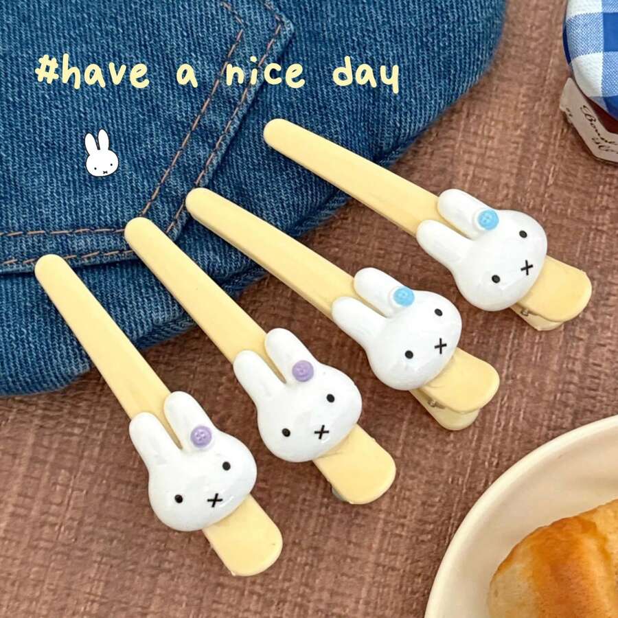 4pcs New Popular Cute Miffy Rabbit Desktop Decoration Ornament, Cute Little Rabbit Decoration Ornament, Perfect Birthday Gift For Family And Friends, Little Surprise, School Start Gift Preferred - Multicolor - View 1