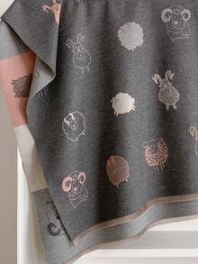 1pc Faux Cashmere Cute Cartoon Lamb Pattern Jacquard Warm Scarf For Women, Air Conditioning Room Blanket, Autumn/Winter Outdoor Travel Cold Protection Neck Warmer, Soft Decorative Scarf Shawl Dual-Use, Suitable For Daily Matching, First Choice For Gift Giving - Grey - View 3
