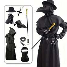 Black Plague Doctor Bird Beak Mask, Steampunk Halloween Cosplay Costume Accessory - View 9