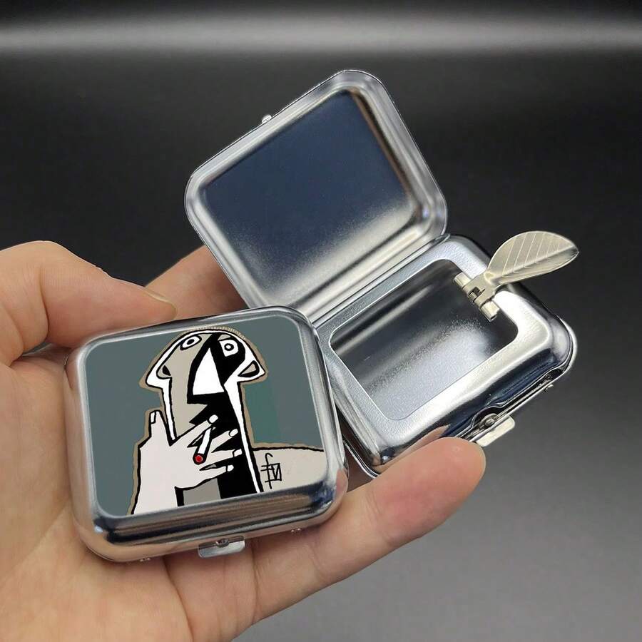 Portable Durable Mini Metal Ashtray, Famous Painting Pattern, Colorful Image Pocket Ashtray, Suitable For Car And Outdoor Use, Creative Gift, Smoking Accessory - Multicolor - View 1