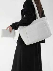 女士托特包，轻便蓬松手提包，适合旅行、工作、海滩、健身房、购物 - 白色 - 查看 4