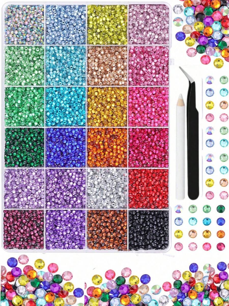 24-Grid Multi-Color Resin Jelly Rhinestone Set Bedazzling Kit, Mixed Color Crystal Gemstones For DIY Phone Case, Clothing, Water Cup, Decoration, Handicrafts, Fabric Apparel, Shoes & Hats, Holiday Gift Art - 24 Grids - View 1
