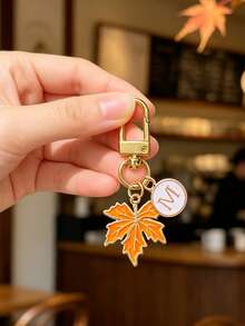 Maple Leaf Garden Decor Pendant, Letter And Maple Leaf Floral Style Keychain, A-Z Design, Handbag Charm, Maple Leaf Bag Decor, Elegant Letter Pendant, Car Accessory, Suitable For Keyring, Bag, Wallet, Gift, Suitable For Girls, Women, Suitable For Birthday, Maple Leaf Festival, Thanksgiving Gift - Multicolor - View 4