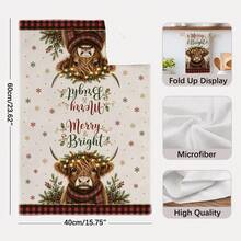 2PCS Christmas Highland Cow & Truck Pattern Printed 40*60cm Country Vintage Style Rectangular Microfiber Soft Kitchen Towels, Dish Cloths, Tablecloths, Hand Towels, Christmas Home Decor, Bathroom & Kitchen Decor, Neighbor Housewarming Gift, Perfect For Kitchen & Bathroom Use, Suitable For Housewives And Family Gatherings, High Value, Household Essential - Multicolor - View 4