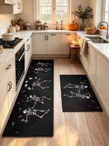 1/2pcs Halloween Floor Mat, Skull Pattern, Autumn Vintage Diatomaceous Earth Mat, Super Absorbent, Non-Slip, Perfect For Bathroom, Kitchen And Dining Room, Quick Drying, Perfect Gift For Home Decor And Bathroom Mat, Halloween Holiday Gift! - Multicolor - View 2
