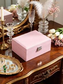 1pc Double Layer Large Capacity Jewelry Box, Portable Travel Jewelry Box, Gift Leather Jewelry Storage Box, Exquisite Display Packaging Storage Container, Jewelry Earrings, Necklace, Bracelet, Pendant Storage Display Box. - Multicolor - View 5