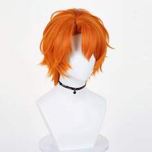 Orange Synthetic Short Straight Men Side Parted Wigs Anime Game Cosplay Fluffy Wig Heat Resistant For Daily Party - Orange - View 4