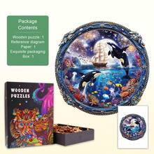 1pc Shiny Ocean Wooden Asymmetrical Puzzle, Animal Shaped 2D Puzzle Toy, Suitable For Children And Adults, Educational Game, Party, Holiday, Christmas And Birthday Gift, Unique Magic Tabletop Decor Creative Wooden Puzzle Gift - Multicolor - View 3