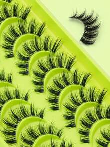 10 Pairs Fluffy False Eyelashes, 3D Slim Cat Eye Lash Strips, Dramatic Voluminous Criss-Cross Style, Transparent Clear Lash Band, Soft Lightweight Reusable, Suitable For Daily Makeup, Party, Date And Special Occasions - Black - View 7