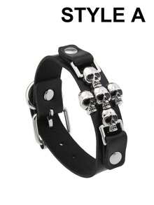 1/4/8pcs PU Leather Studded Punk Bracelets For Men Women Gothic Skull Rivet Cuff Wristband Adjustable Punk Rock Accessory For Halloween Party,Festival - Multicolor - View 9