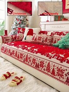 1 Stück rote verdickte Sofaabdeckung für Weihnachten und Neujahr, Jacquard-Sofapolster, warm und weich, haustierfreundlich, ganzjährig verwendbar, geeignet für Wohnzimmer, Schlafzimmer, Außenbereich, passend für 1/2/3/4-Sitzer Sofa - Rot - Übersicht 1