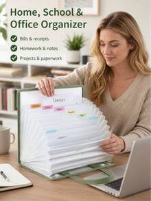 13-Slot Expanding File Organizer, Modern Minimalist Premium PP Material Accordion-Style Rectangular Large Capacity Portable Handheld A4/Letter Size Document Classification File Box, Suitable For Home, School, Back To School Season, Business Office Supplies - A - View 6
