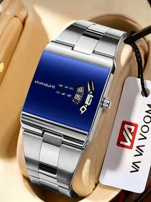 VA VA VOOM Luxury Men's Square Colorful Rotating Second-Hand Watch, Digital Display, Stainless Steel Band, Vintage Brand Men's Waterproof Watch - Colorful Second Hand Rotating Style - View 13