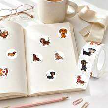500pcs/Roll Self-Adhesive Cartoon Dachshund Dog Stickers, Birthday Party Gift Packaging Seal Stickers, Teacher Classroom Roll Stickers For Crafts, Scrapbooking, Envelope Decoration And Sealing - Multicolor - View 5