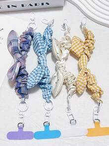 1pc Plaid Polka Dot Bow Elastic Rope Phone Strap Earphone Case Lanyard Bag Charm Versatile Handheld - Multicolor - View 5