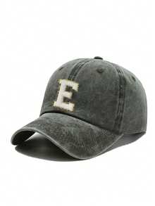 1pc Women Washed Vintage A-Z Letter Baseball Cap, Casual Distressed Dad Hat, Outdoor Sun Protection Hat - Black - View 8