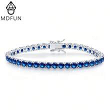 MDFUN 18K白金電鍍網球手鍊，3.0mm圓形藍色奈米寶石鏈條手鍊，優雅經典女士日常派對穿戴腕飾 - 藍色 - 查看 2