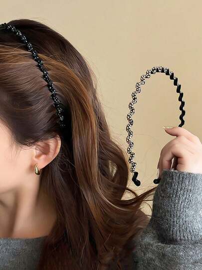 2pcs/1pc Bando Tipis Bergelombang Rhinestone untuk Wanita, Aksesori Rambut Modis Sederhana, Bando untuk Mencuci Muka Sehari-hari/Aktivitas Luar Ruangan