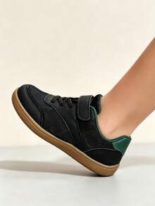 1 Pair Boys' Wide Toe Box Barefoot Athletic Shoes, Convenient Hook And Loop Design, Casual Versatile, Suitable For Outdoor Wear - Black - View 7