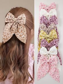 10pcs Kids Girls Embossed Textured Floral Swallowtail Bow Hair Clips, Children Hair Accessories Head Clips Back Of Head Clips Baby Side Clips Infant Alligator Hair Clips For Daily Use - Multicolor - View 6