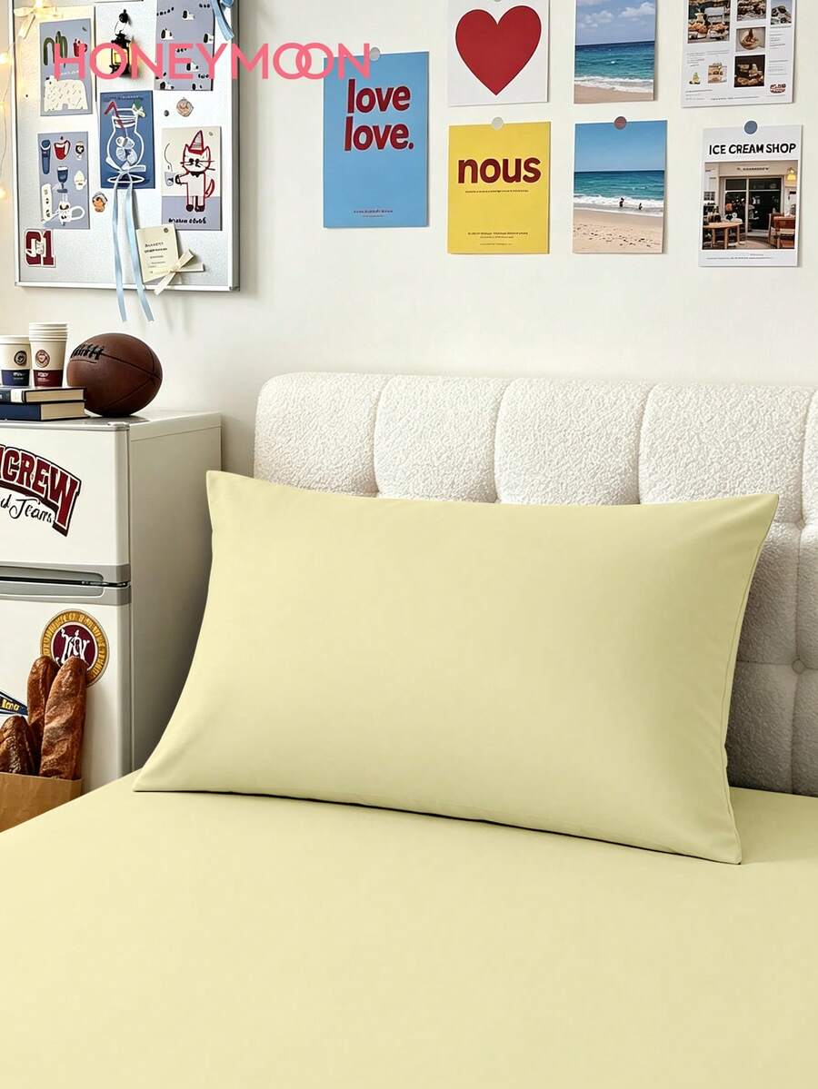 1pc Solid Color Pillowcase, No Pillow Insert, Soft Pillowcase, Wrinkle-Resistant, Fade-Resistant, Soft And Breathable, No Filling, Machine Washable, Light Yellow - Light Yellow - View 1