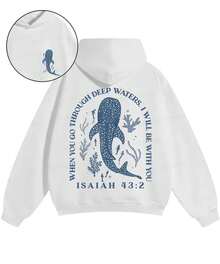 Whale Shark ISAIAH 43:2 Printed Hoodies Harajuku Fashion Streetwear Fall Long Sleeves Fleece Hooded Pullover Men Women Clothing,Essentials,Jyghnvb - White - View 3